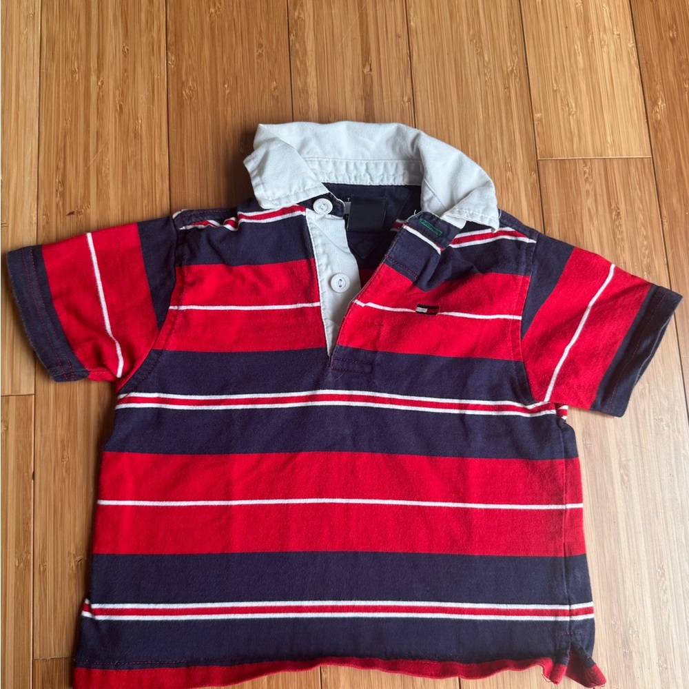 VINTAGE Tommy Hilfiger Kids Polo with Red and Navy Stripes